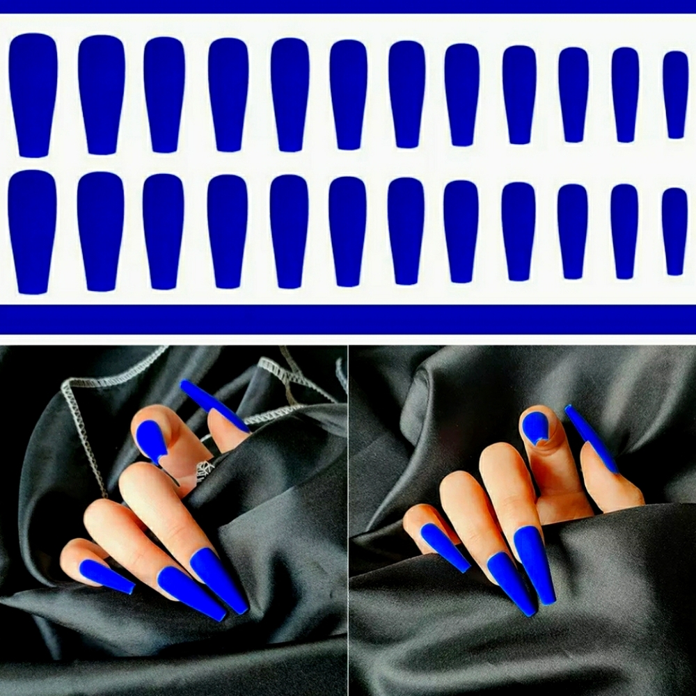 "I love BLUE" COFFIN PRESS ON GLUE ON NAILS 💅